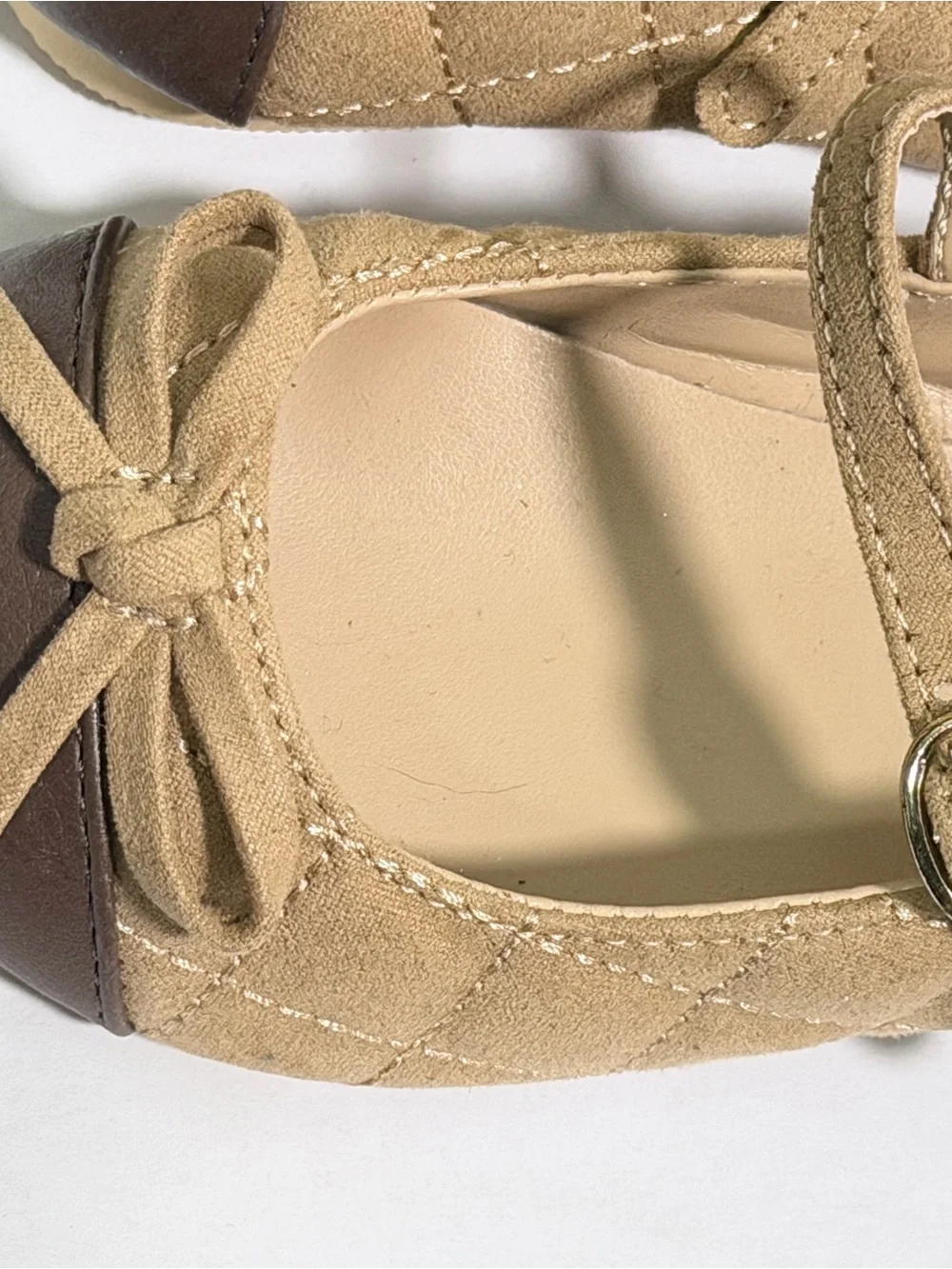 Janie and Jack Quilted Cap Toe Light Brown Bow Ballet Flats